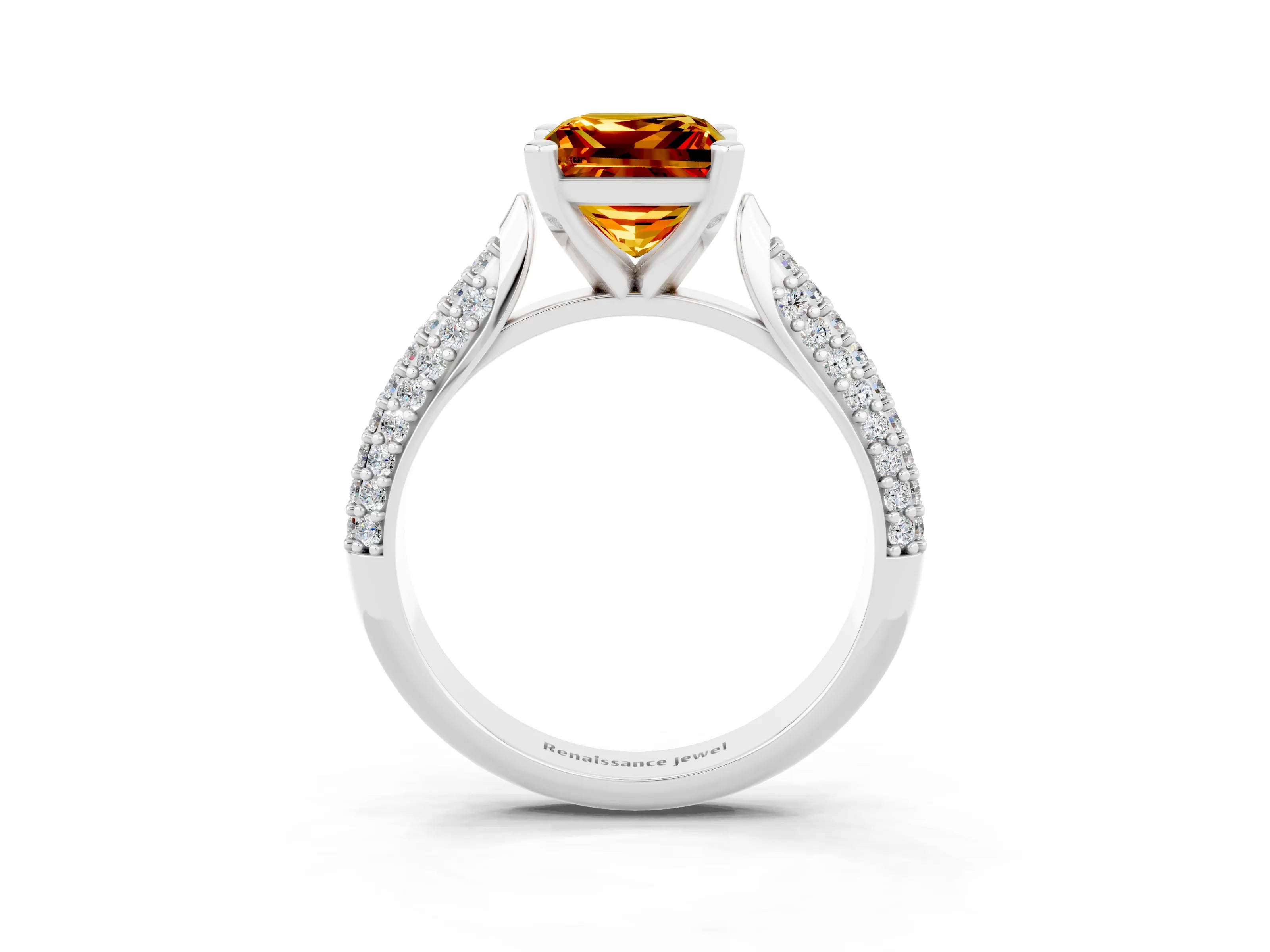 White gold Princess Cut Diamond Solitaire Engagement Ring with Pavé Band and Four-Prong Setting_3