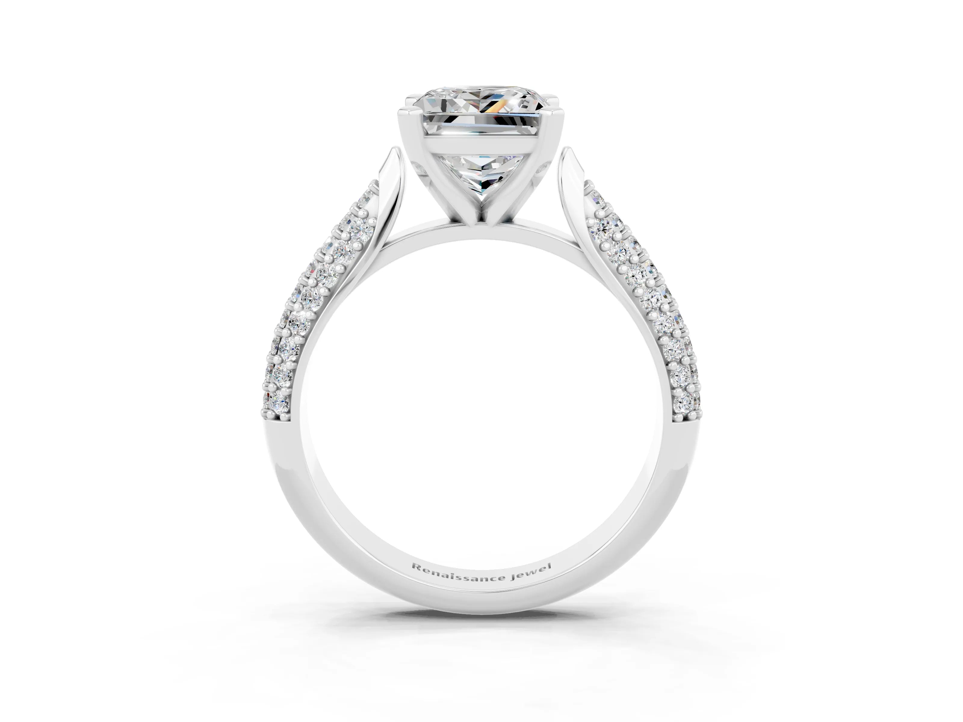 White gold Princess Cut Diamond Solitaire Engagement Ring with Pavé Band and Four-Prong Setting_3