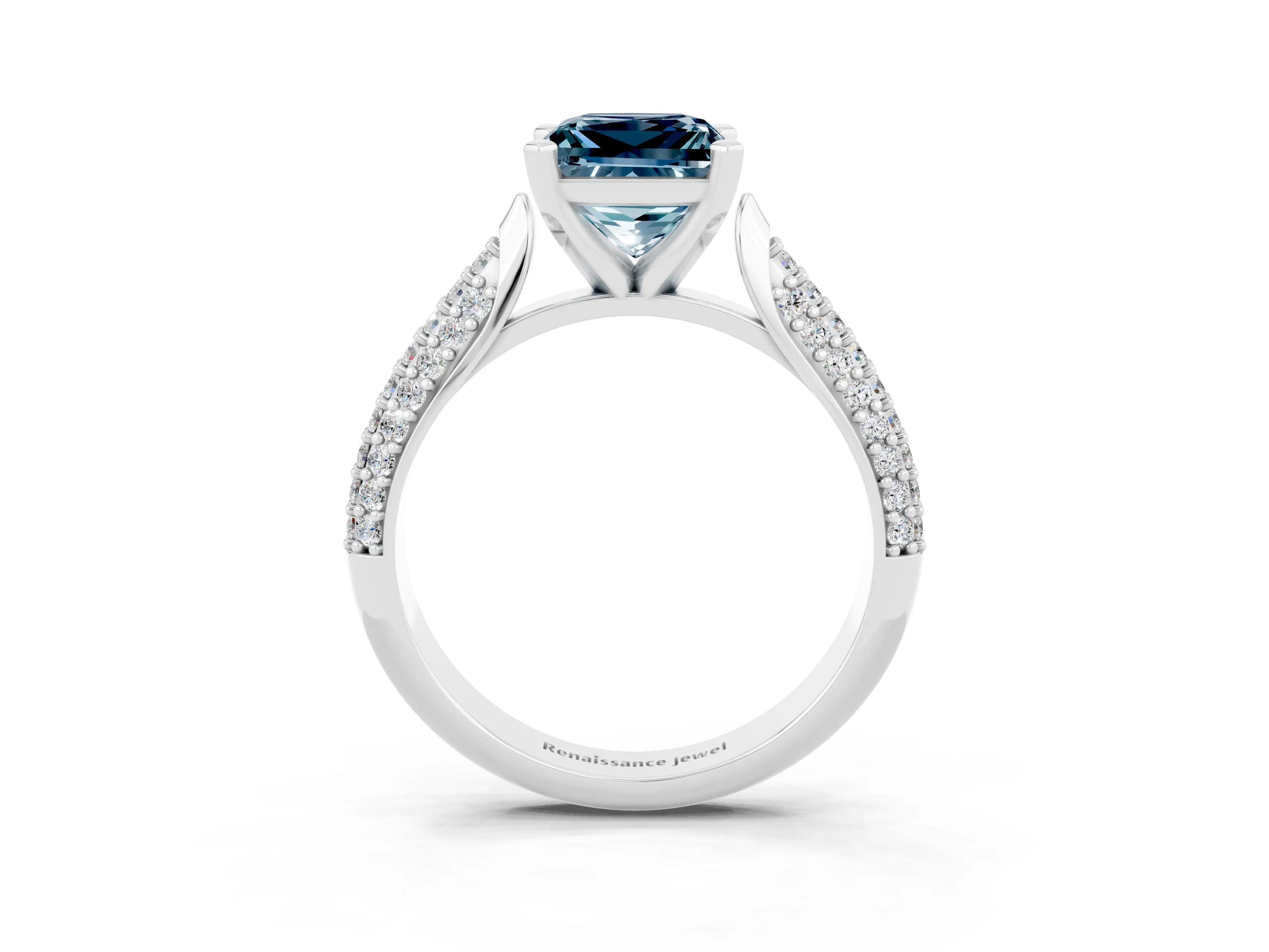 White gold Princess Cut Diamond Solitaire Engagement Ring with Pavé Band and Four-Prong Setting_3