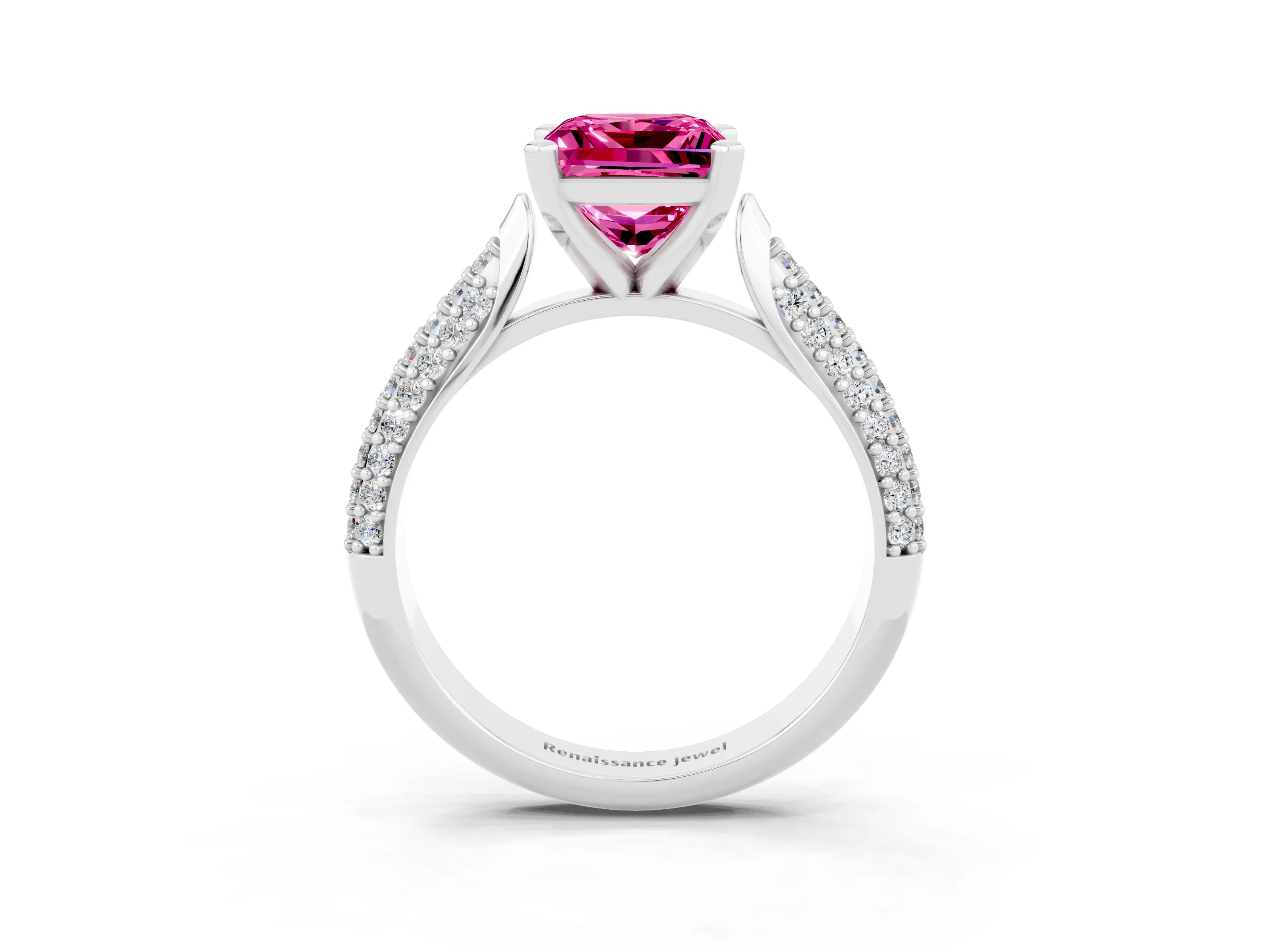 White gold Princess Cut Diamond Solitaire Engagement Ring with Pavé Band and Four-Prong Setting_3