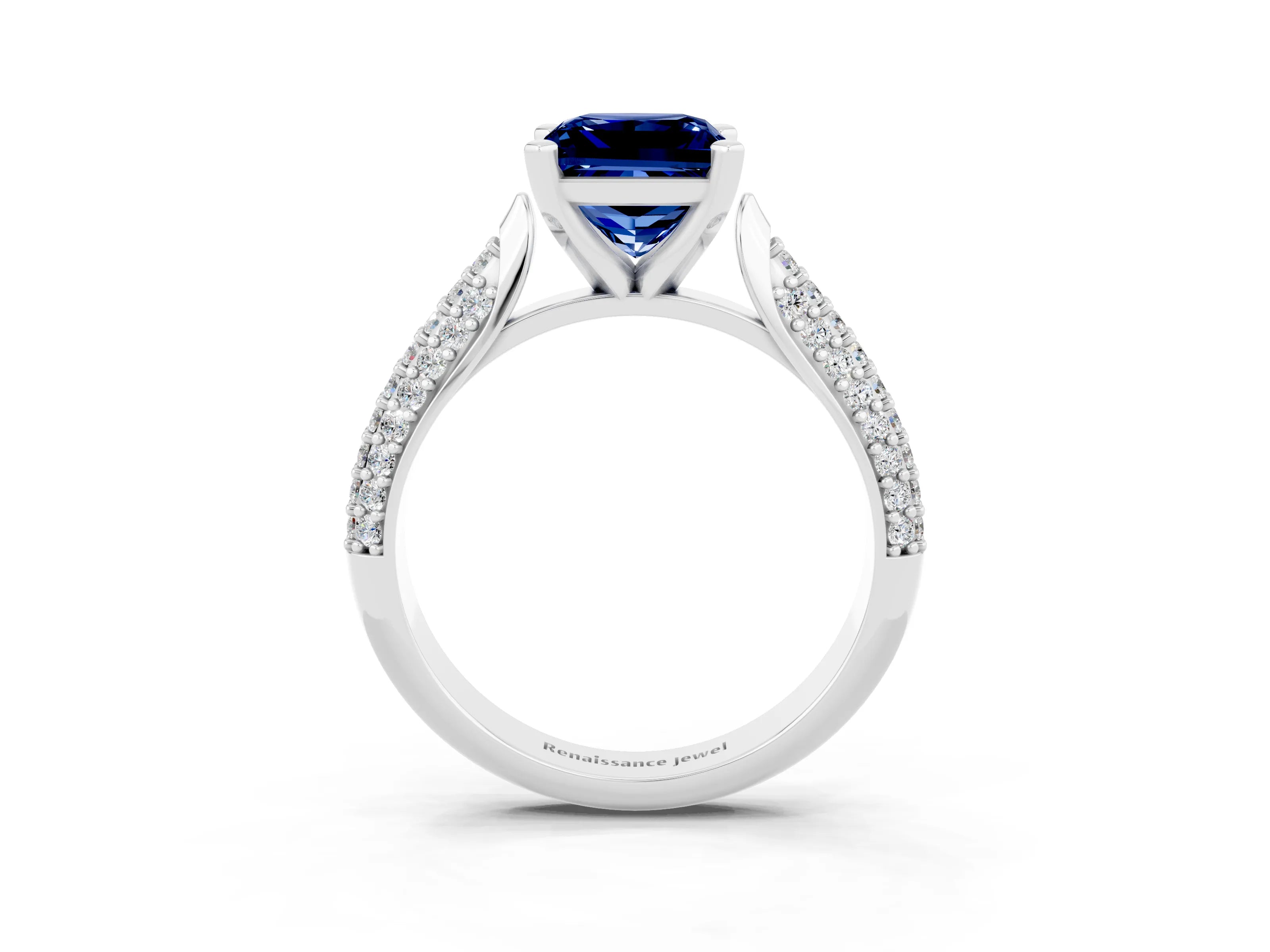 White gold Princess Cut Diamond Solitaire Engagement Ring with Pavé Band and Four-Prong Setting_3