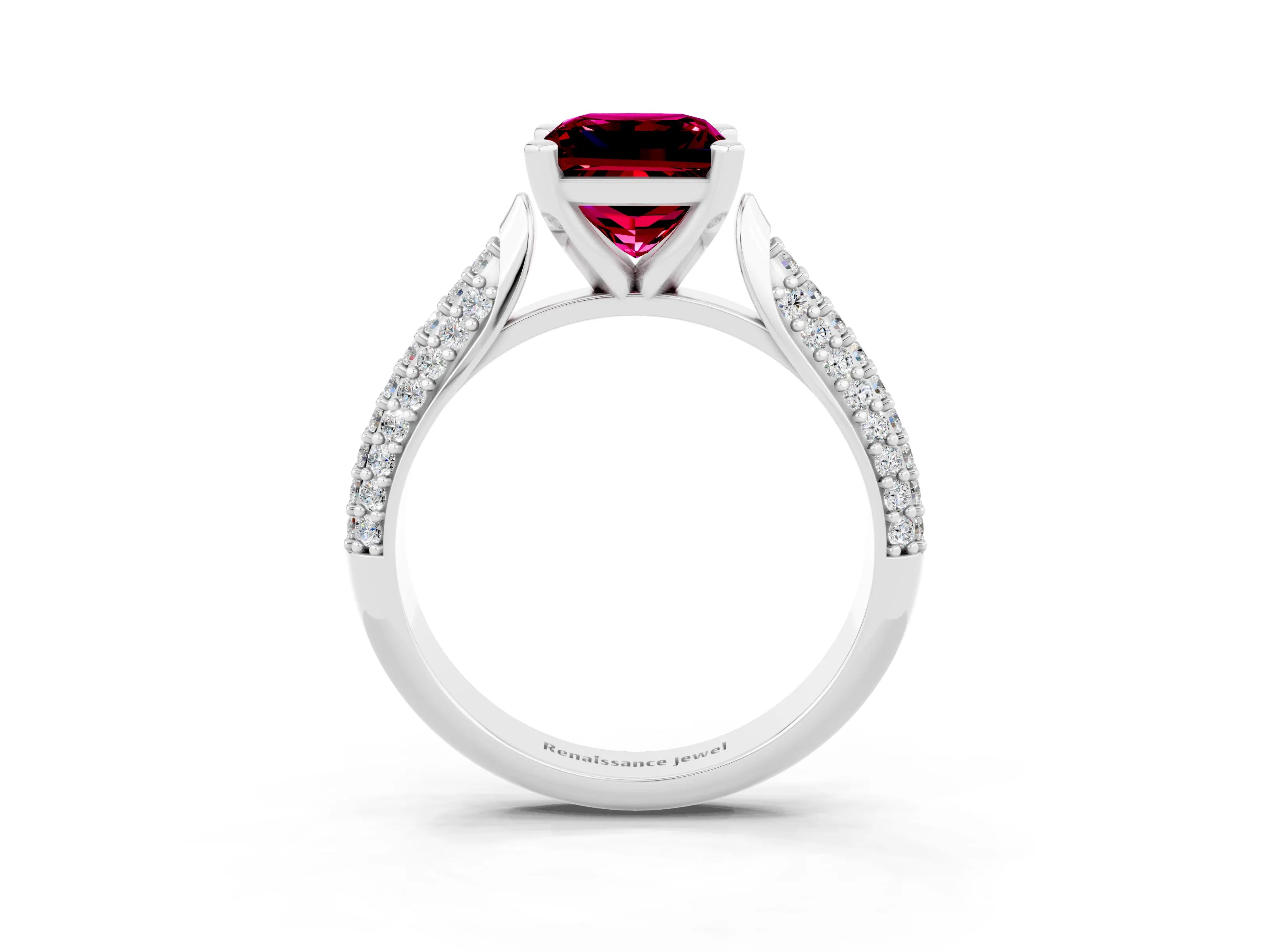 White gold Princess Cut Diamond Solitaire Engagement Ring with Pavé Band and Four-Prong Setting_3