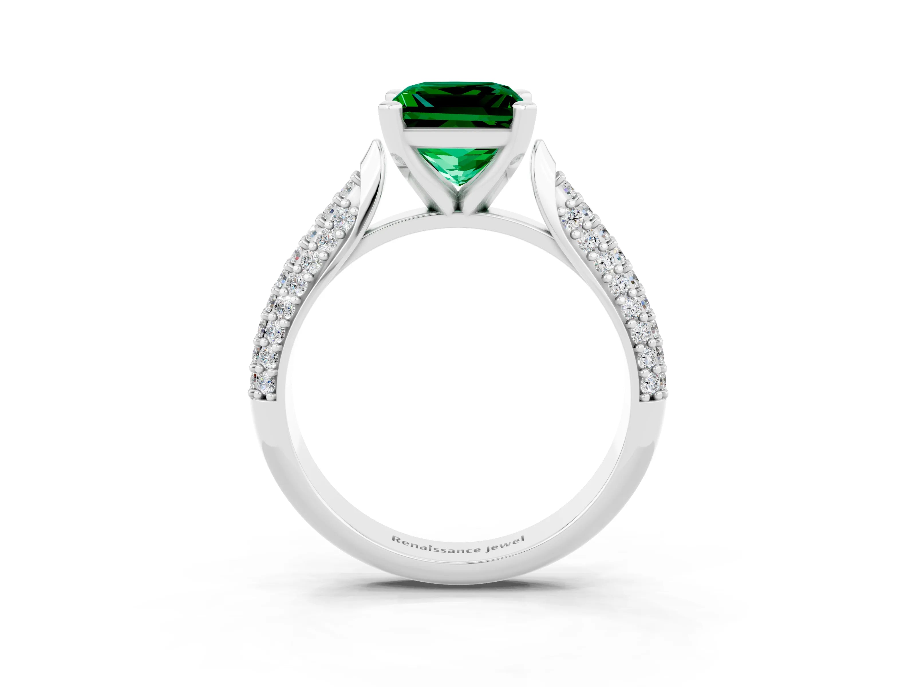 White gold Princess Cut Diamond Solitaire Engagement Ring with Pavé Band and Four-Prong Setting_3
