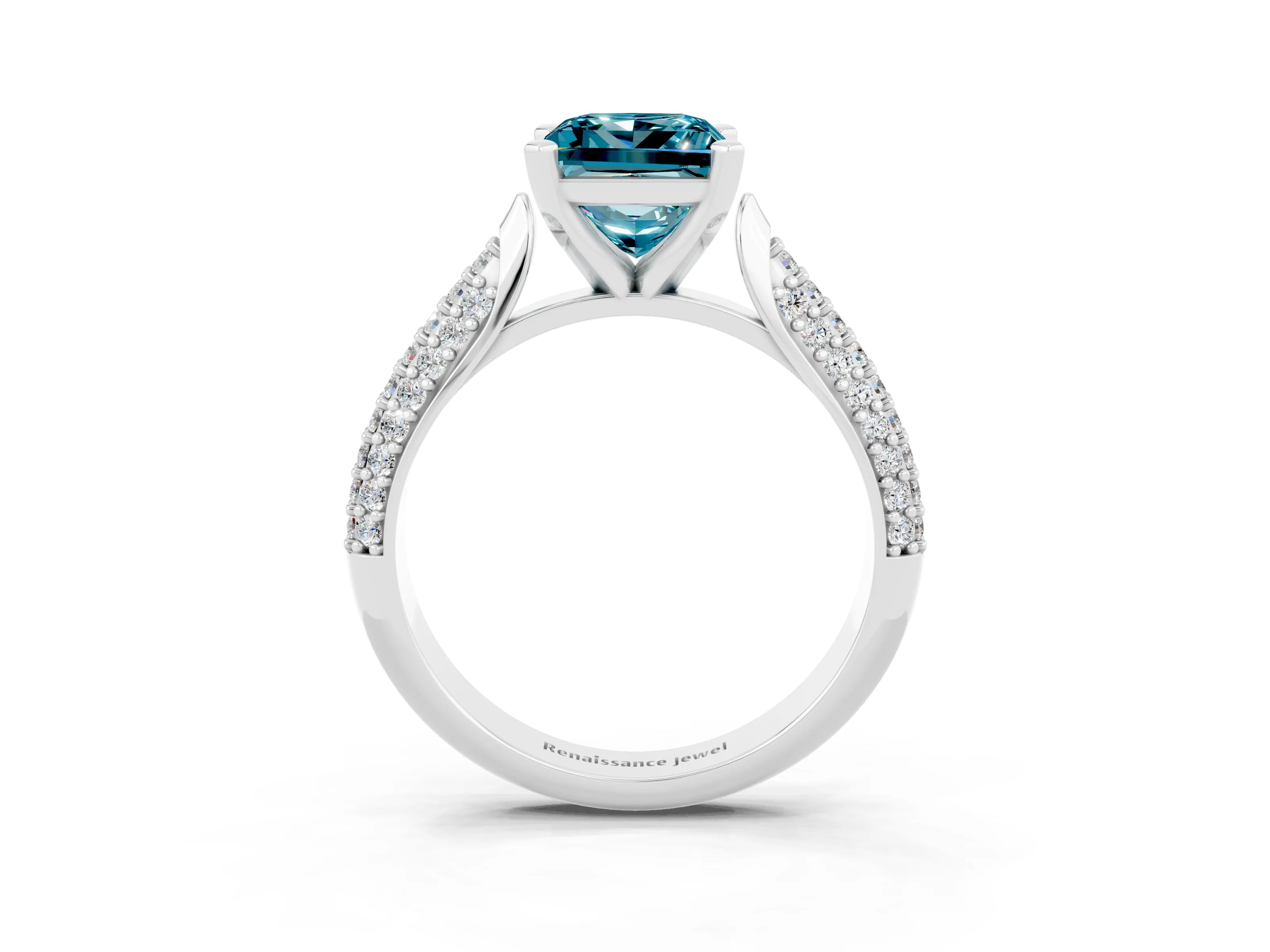 White gold Princess Cut Diamond Solitaire Engagement Ring with Pavé Band and Four-Prong Setting_3