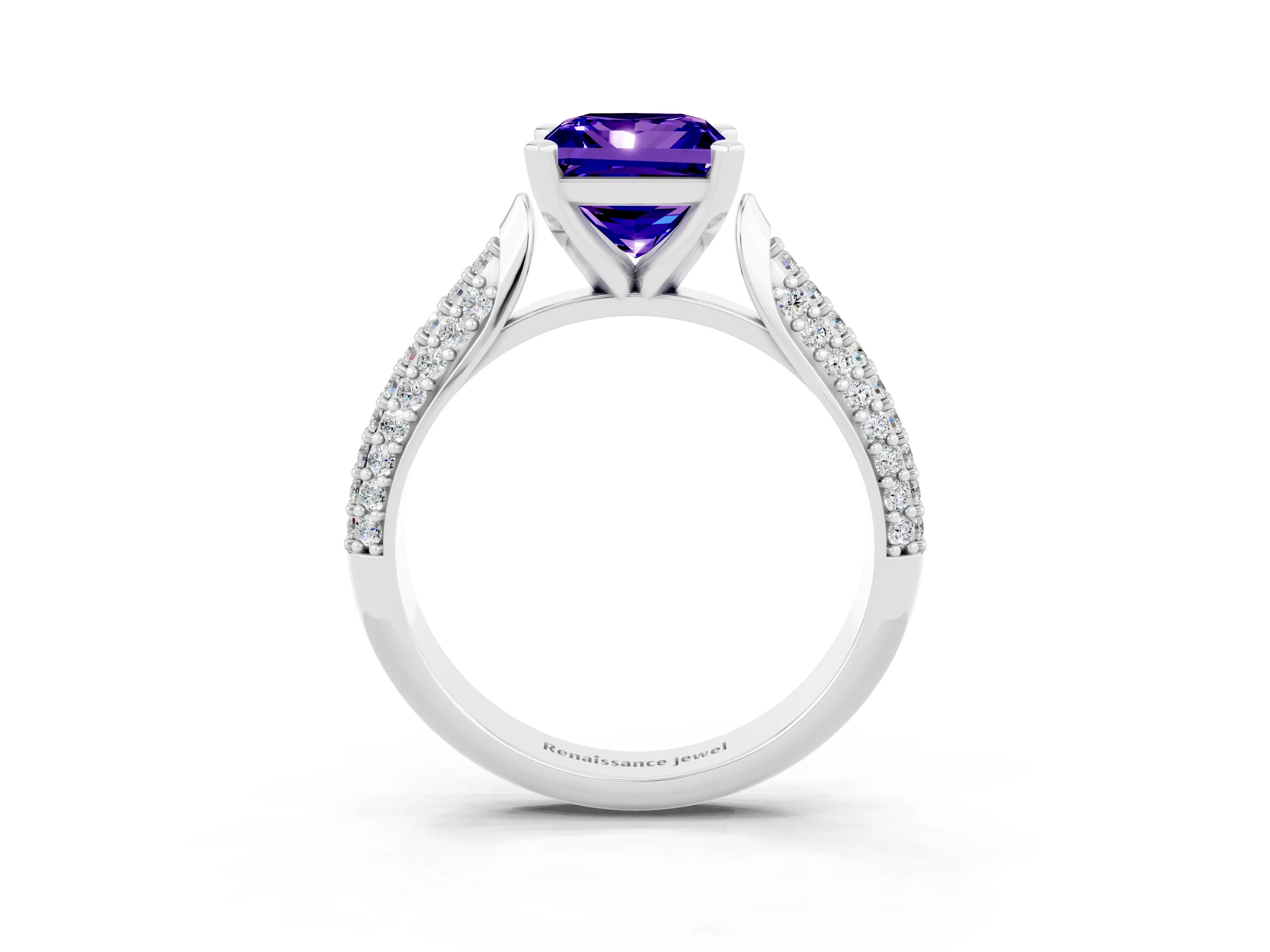 White gold Princess Cut Diamond Solitaire Engagement Ring with Pavé Band and Four-Prong Setting_3