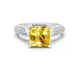 White gold Princess Cut Diamond Solitaire Engagement Ring with Pavé Band and Four-Prong Setting