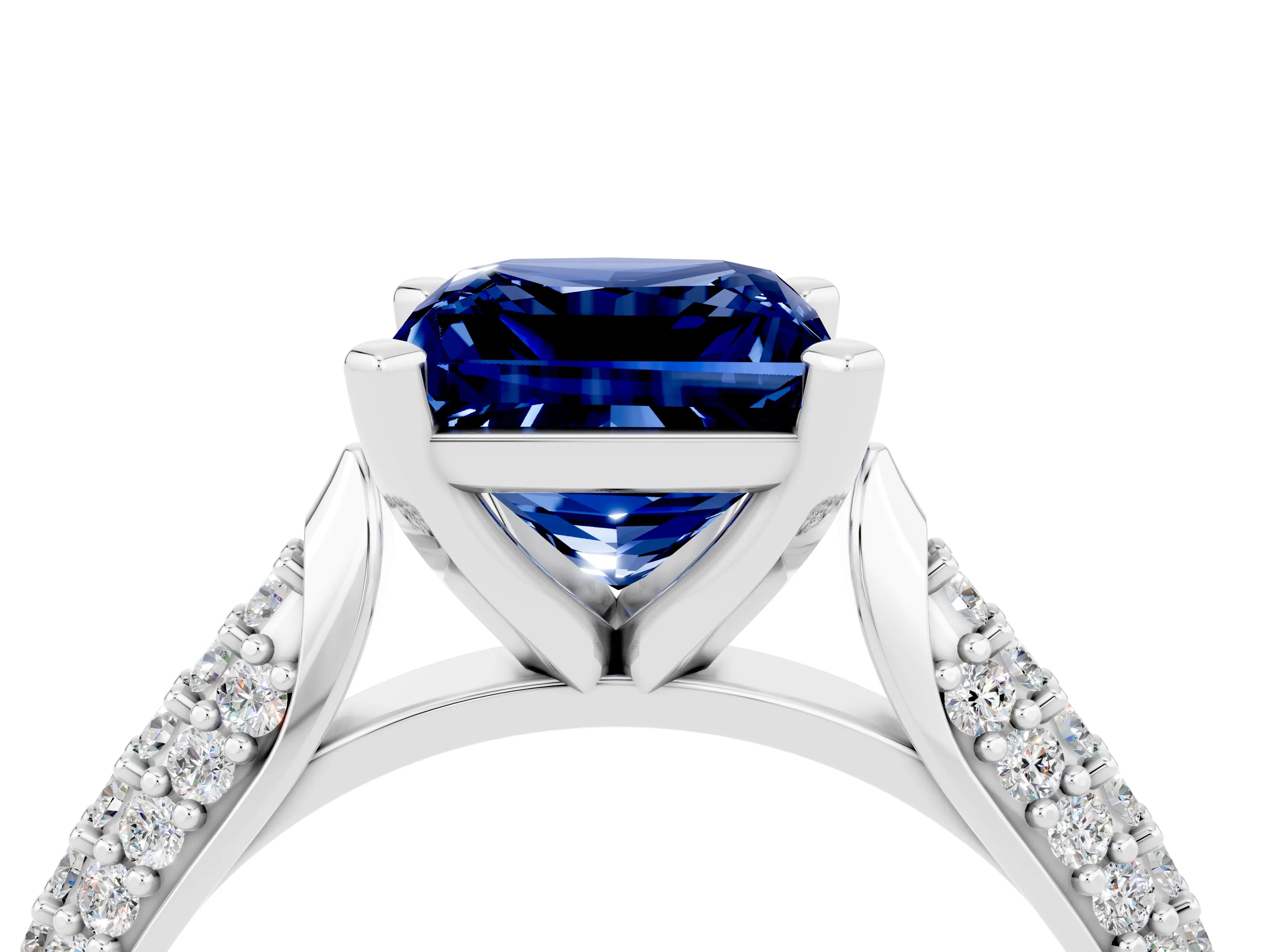 White gold Princess Cut Diamond Solitaire Engagement Ring with Pavé Band and Four-Prong Setting_4