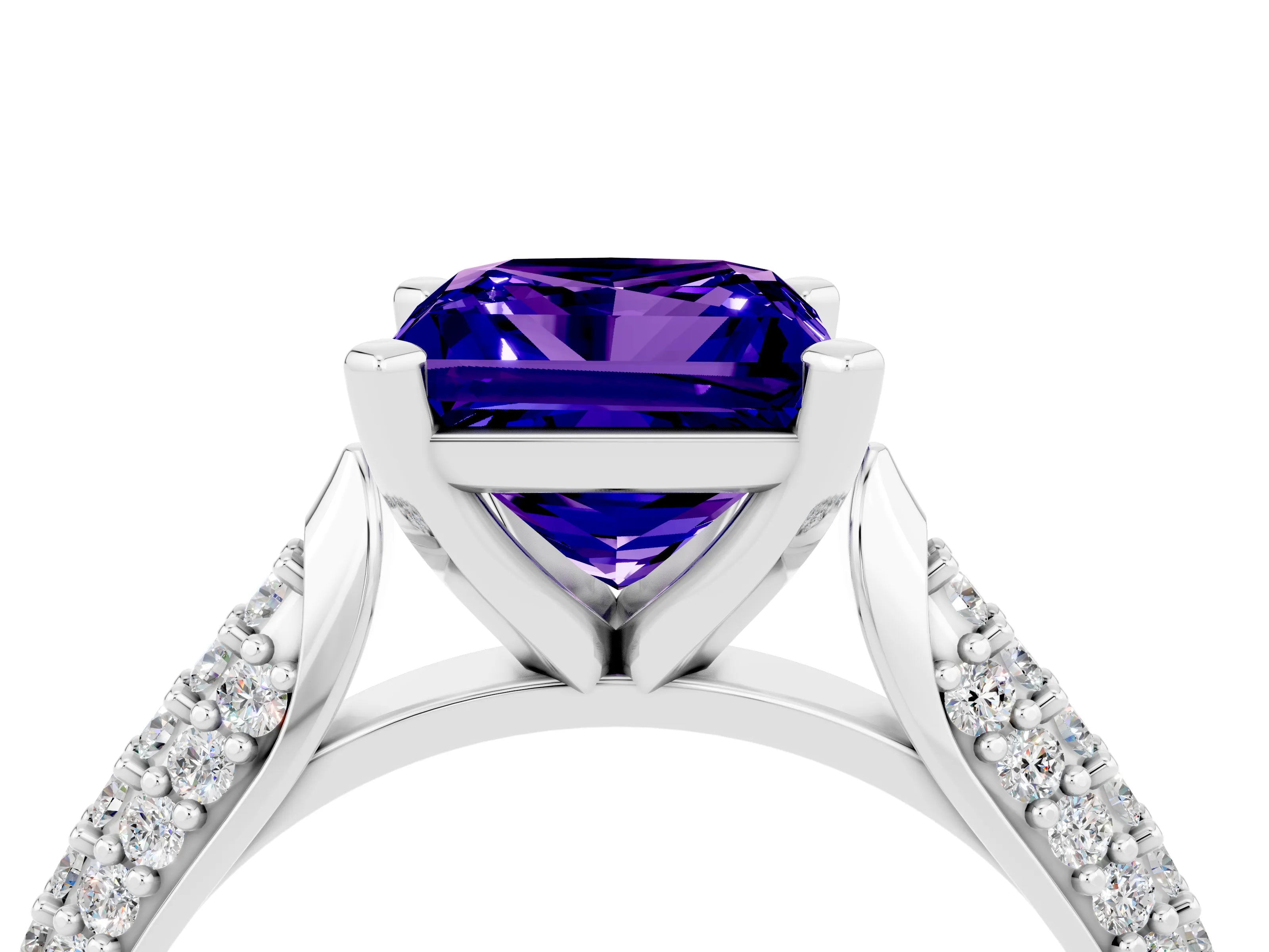 White gold Princess Cut Diamond Solitaire Engagement Ring with Pavé Band and Four-Prong Setting_4