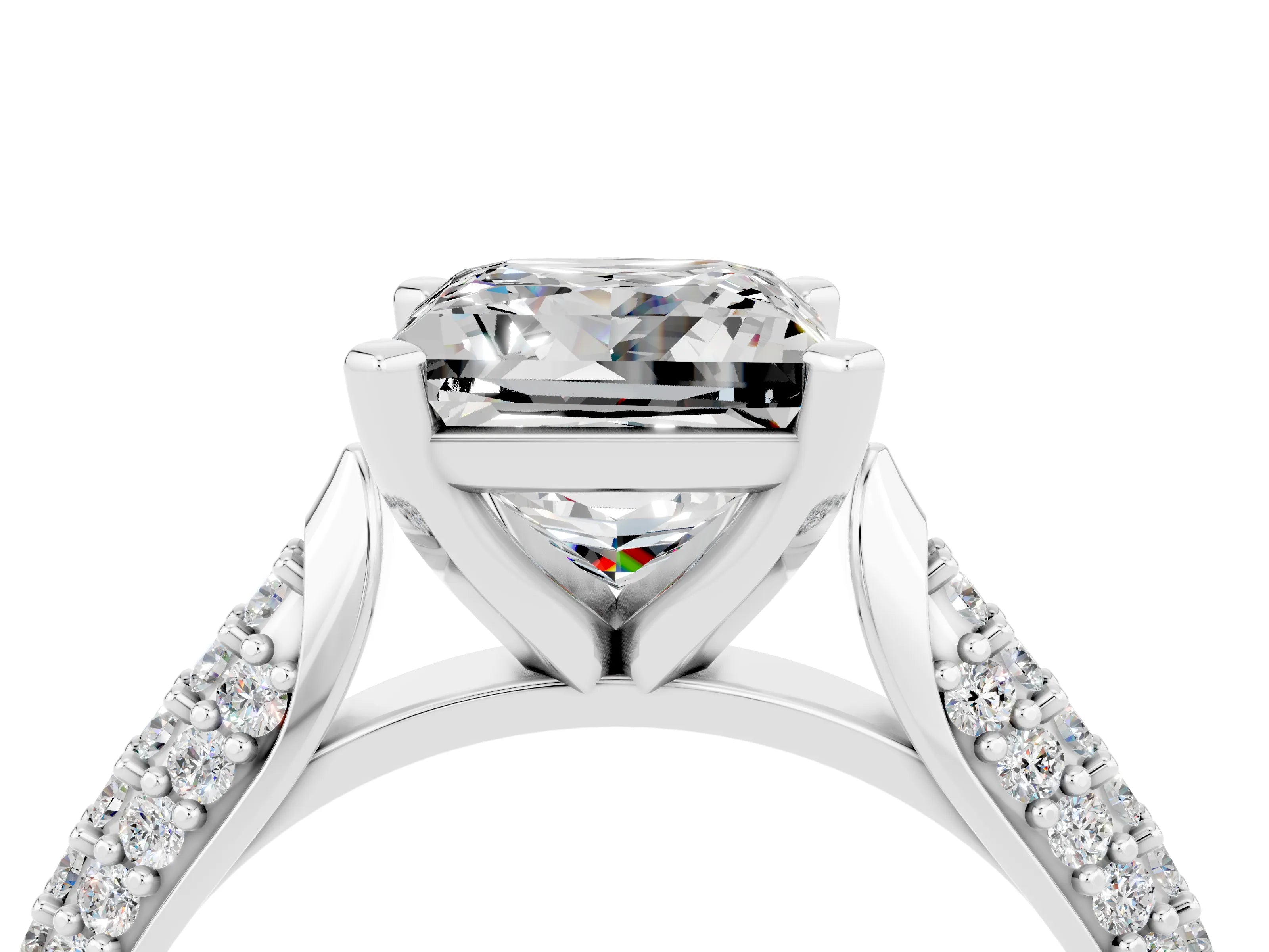 White gold Princess Cut Diamond Solitaire Engagement Ring with Pavé Band and Four-Prong Setting_4