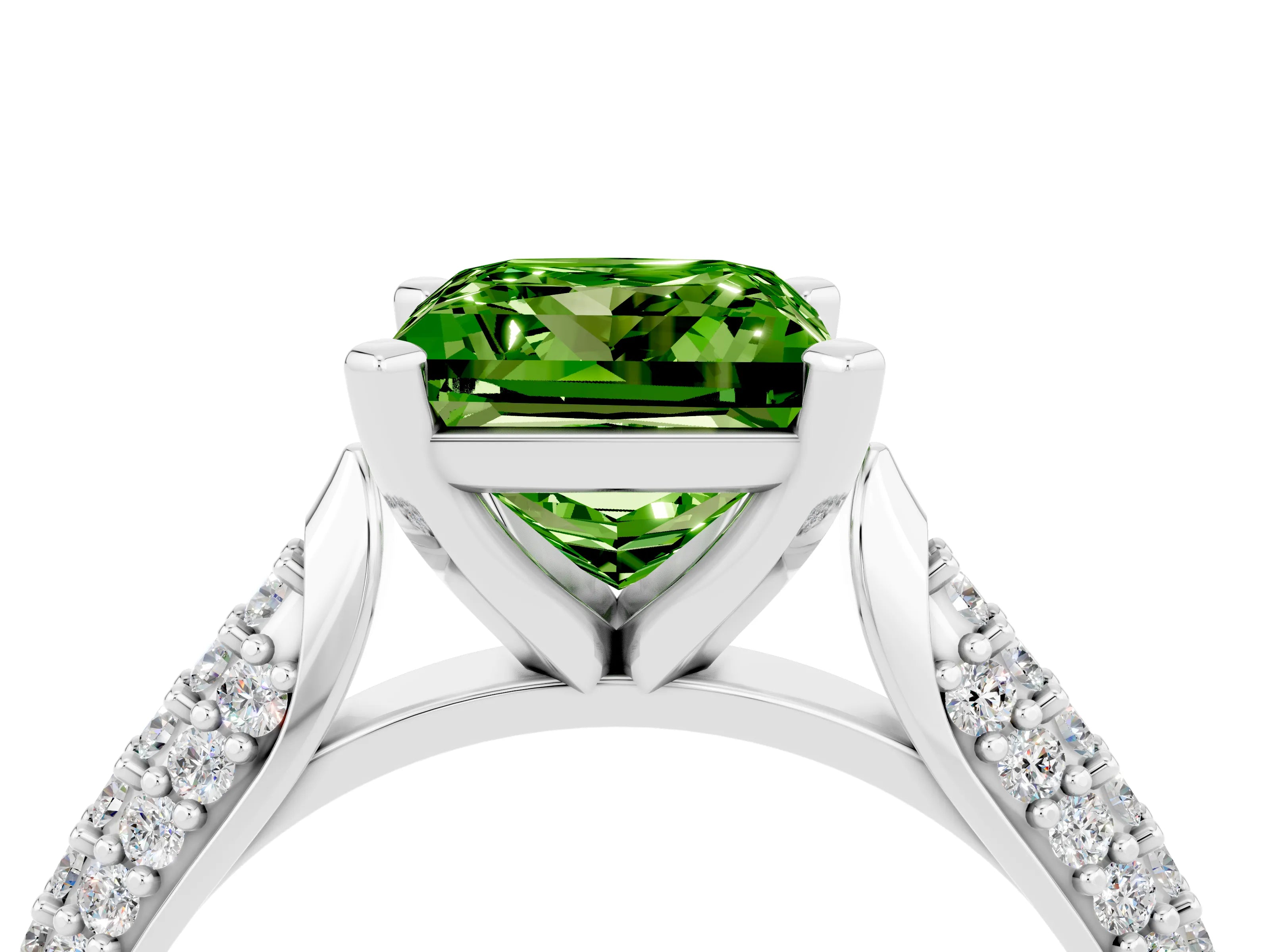 White gold Princess Cut Diamond Solitaire Engagement Ring with Pavé Band and Four-Prong Setting_4