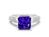 White gold Princess Cut Diamond Solitaire Engagement Ring with Pavé Band and Four-Prong Setting