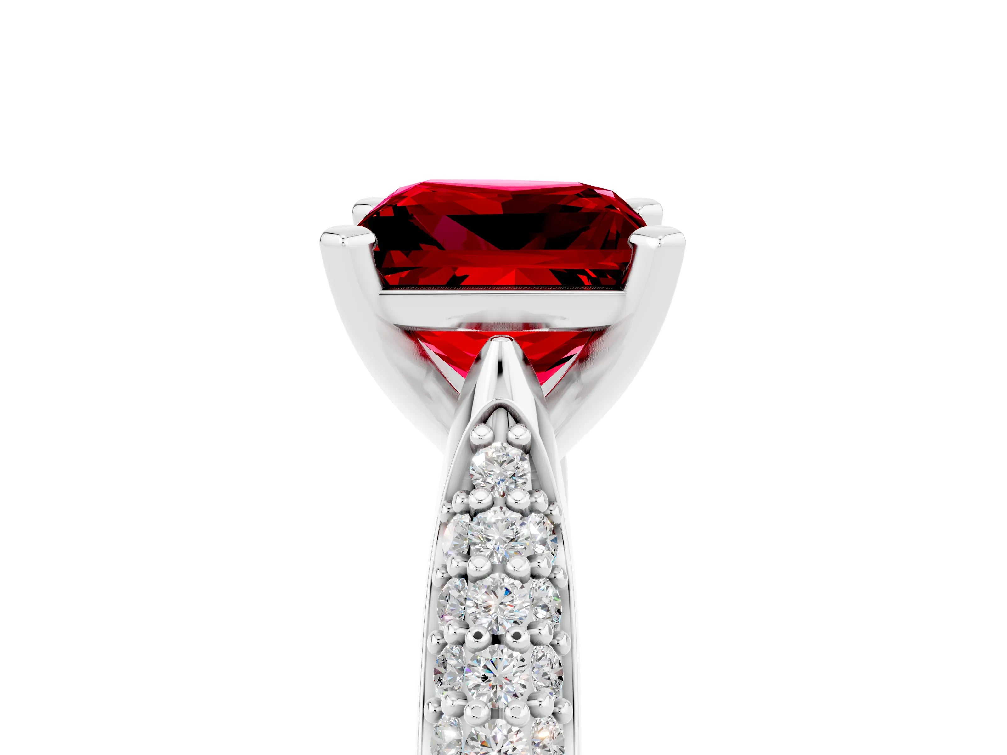 White gold Princess Cut Diamond Solitaire Engagement Ring with Pavé Band and Four-Prong Setting_5
