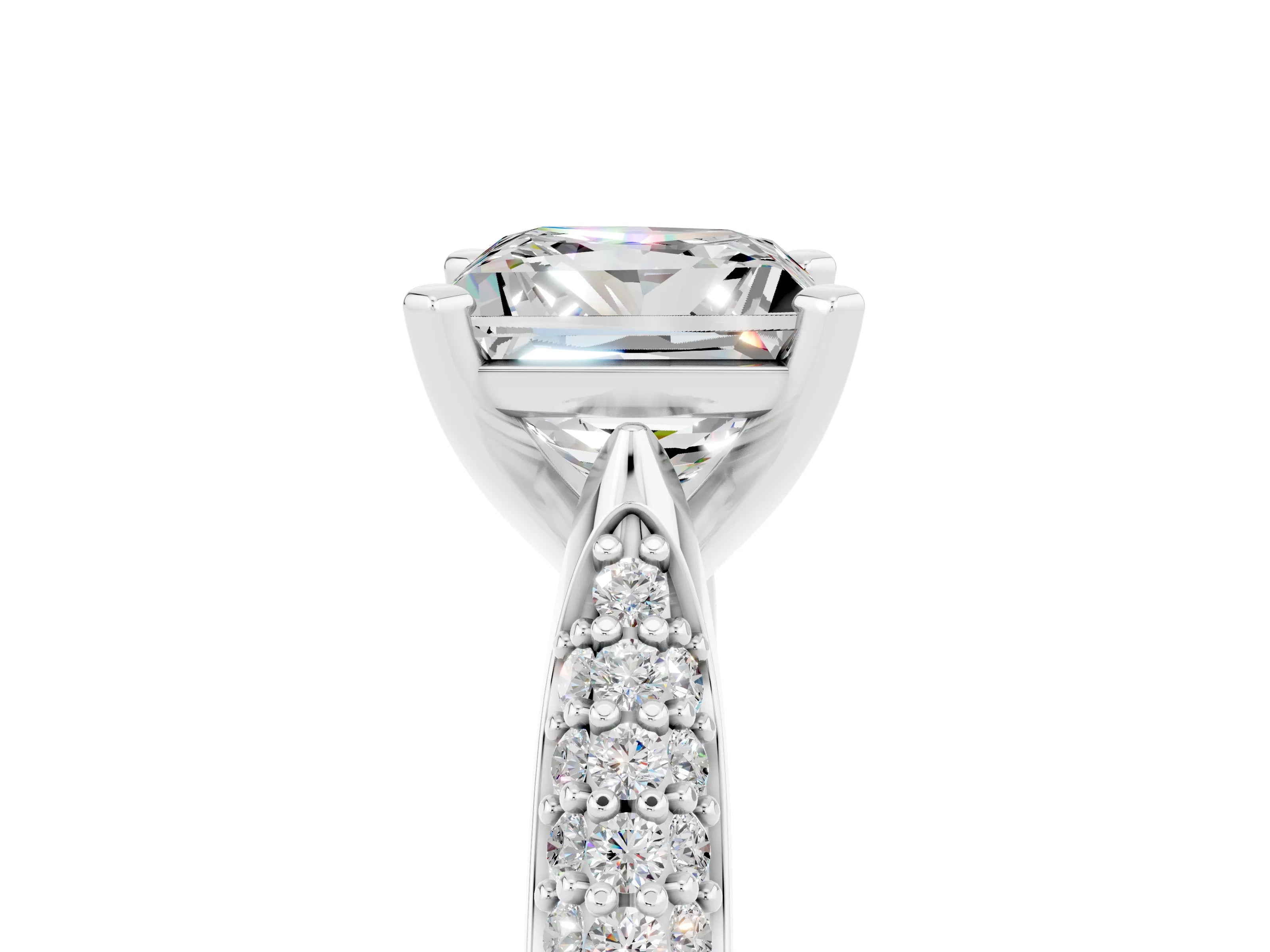 White gold Princess Cut Diamond Solitaire Engagement Ring with Pavé Band and Four-Prong Setting_5