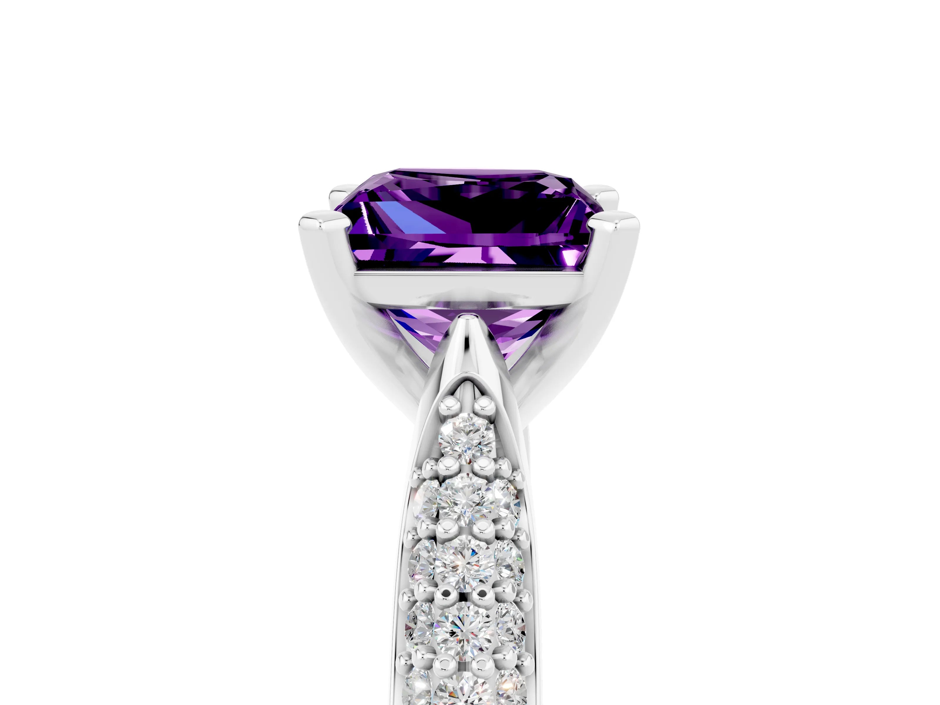 White gold Princess Cut Diamond Solitaire Engagement Ring with Pavé Band and Four-Prong Setting_5