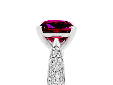 White gold Princess Cut Diamond Solitaire Engagement Ring with Pavé Band and Four-Prong Setting_5