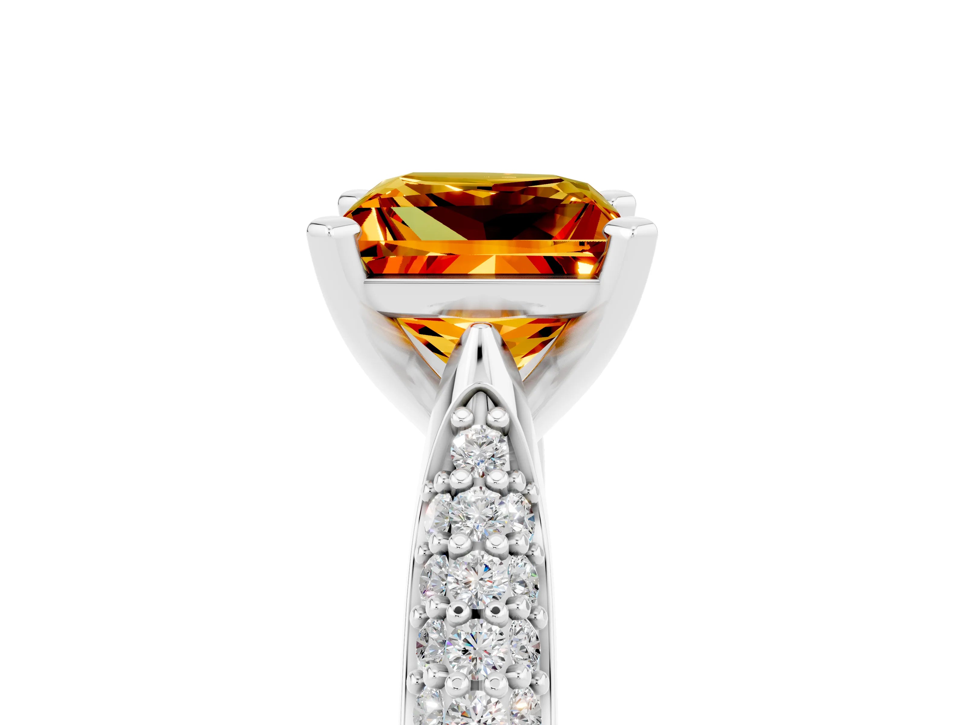 White gold Princess Cut Diamond Solitaire Engagement Ring with Pavé Band and Four-Prong Setting_5