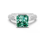 White gold Princess Cut Diamond Solitaire Engagement Ring with Pavé Band and Four-Prong Setting