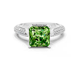 White gold Princess Cut Diamond Solitaire Engagement Ring with Pavé Band and Four-Prong Setting