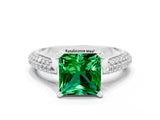 White gold Princess Cut Diamond Solitaire Engagement Ring with Pavé Band and Four-Prong Setting
