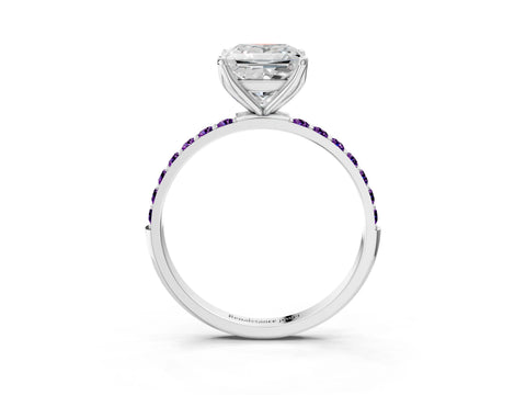 White gold Princess Cut Diamond Solitaire Engagement Ring with Round with Amethyst side stone Pavé Band and Prong Setting_27