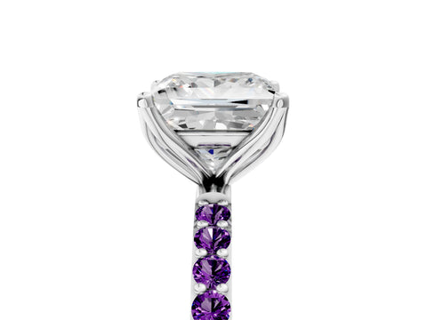 White gold Princess Cut Diamond Solitaire Engagement Ring with Round with Amethyst side stone Pavé Band and Prong Setting_29