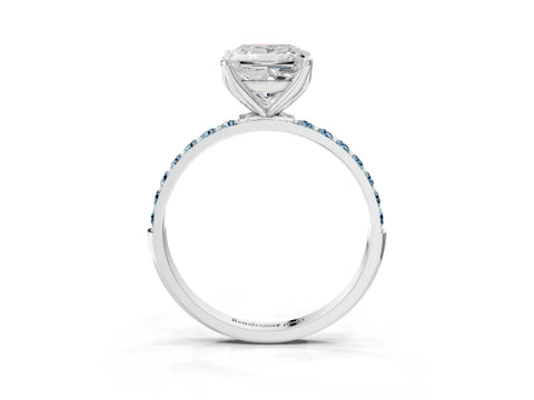 White gold Princess Cut Diamond Solitaire Engagement Ring with Round with Aquamarine side stone Pavé Band and Prong Setting_15