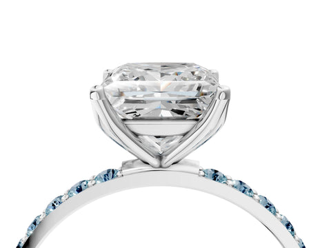 White gold Princess Cut Diamond Solitaire Engagement Ring with Round with Aquamarine side stone Pavé Band and Prong Setting_16