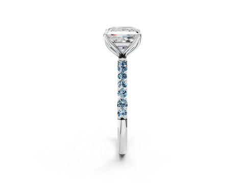 White gold Princess Cut Diamond Solitaire Engagement Ring with Round with Aquamarine side stone Pavé Band and Prong Setting_26