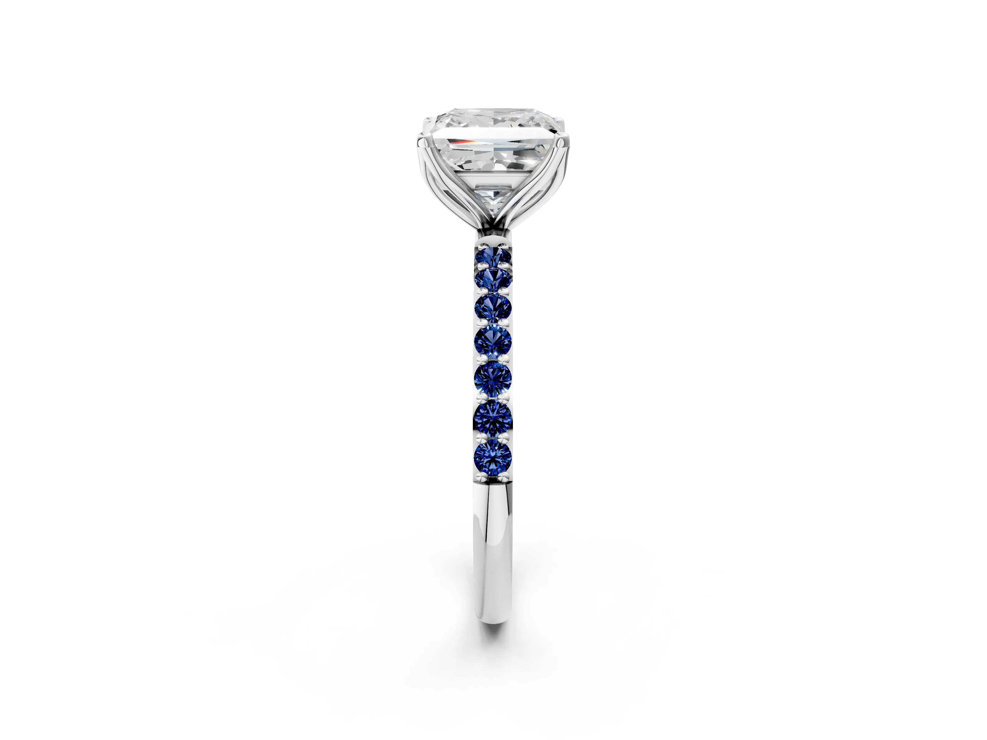 White gold Princess Cut Diamond Solitaire Engagement Ring with Round with Blue Sapphire side stone Pavé Band and Prong Setting_14