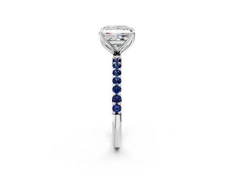 White gold Princess Cut Diamond Solitaire Engagement Ring with Round with Blue Sapphire side stone Pavé Band and Prong Setting_14