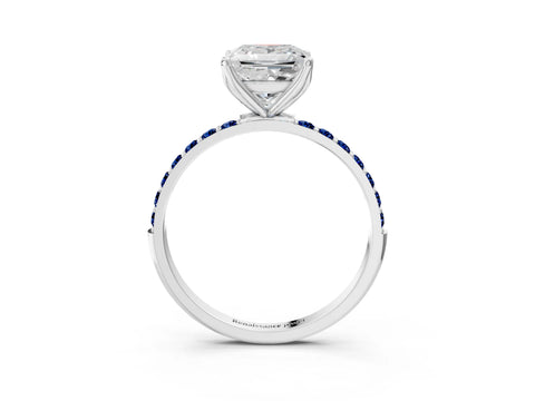 White gold Princess Cut Diamond Solitaire Engagement Ring with Round with Blue Sapphire side stone Pavé Band and Prong Setting_15
