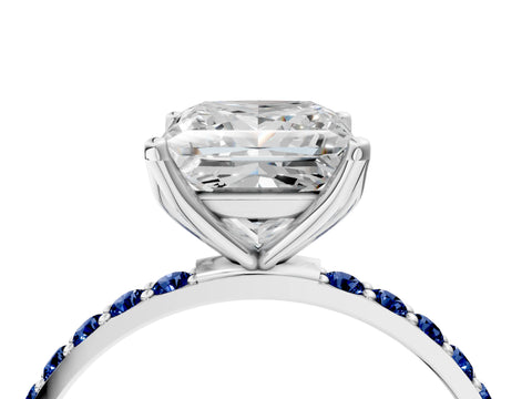 White gold Princess Cut Diamond Solitaire Engagement Ring with Round with Blue Sapphire side stone Pavé Band and Prong Setting_16