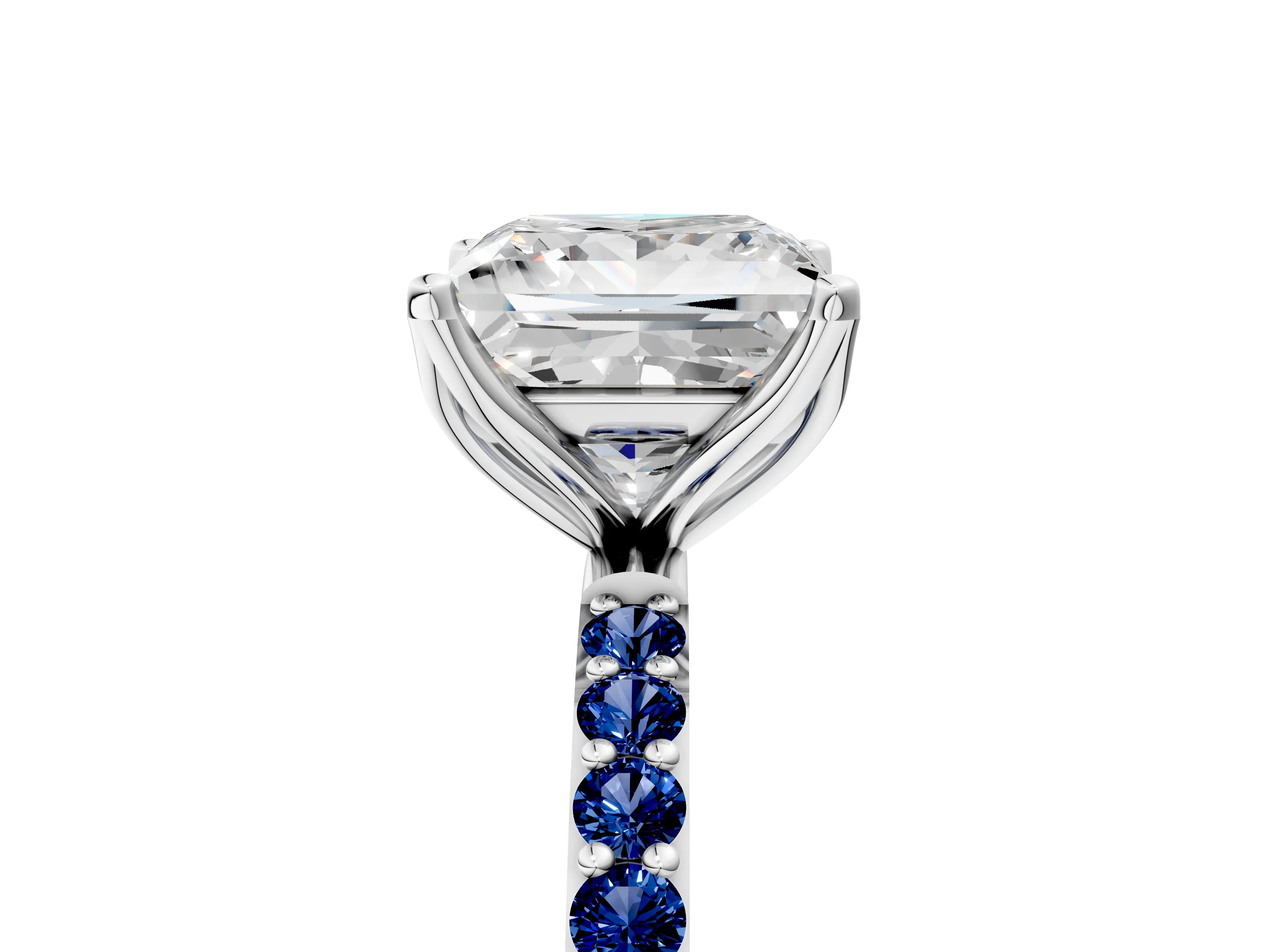 White gold Princess Cut Diamond Solitaire Engagement Ring with Round with Blue Sapphire side stone Pavé Band and Prong Setting_29