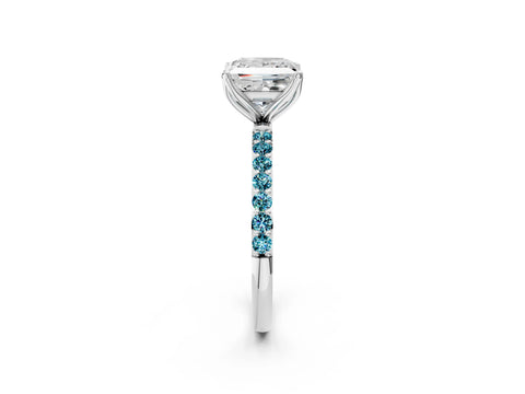 White gold Princess Cut Diamond Solitaire Engagement Ring with Round with Blue Topaz side stone Pavé Band and Prong Setting_14