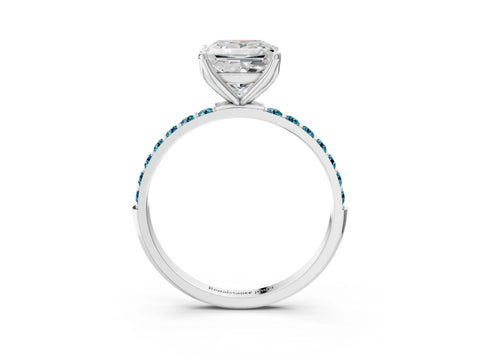 White gold Princess Cut Diamond Solitaire Engagement Ring with Round with Blue Topaz side stone Pavé Band and Prong Setting_15