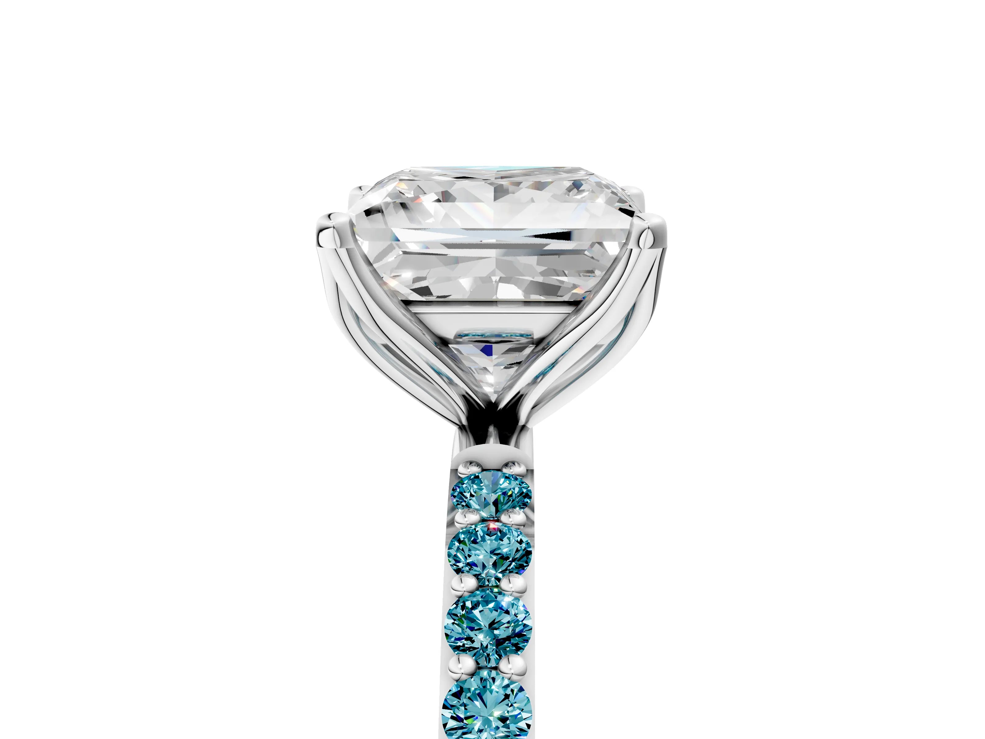 White gold Princess Cut Diamond Solitaire Engagement Ring with Round with Blue Topaz side stone Pavé Band and Prong Setting_17