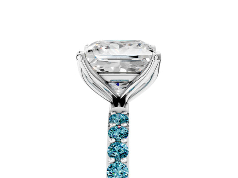White gold Princess Cut Diamond Solitaire Engagement Ring with Round with Blue Topaz side stone Pavé Band and Prong Setting_17