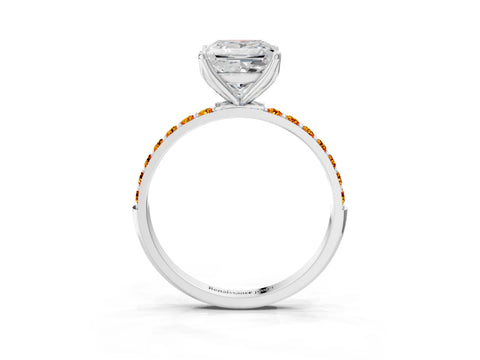 White gold Princess Cut Diamond Solitaire Engagement Ring with Round with Citrine side stone Pavé Band and Prong Setting_15