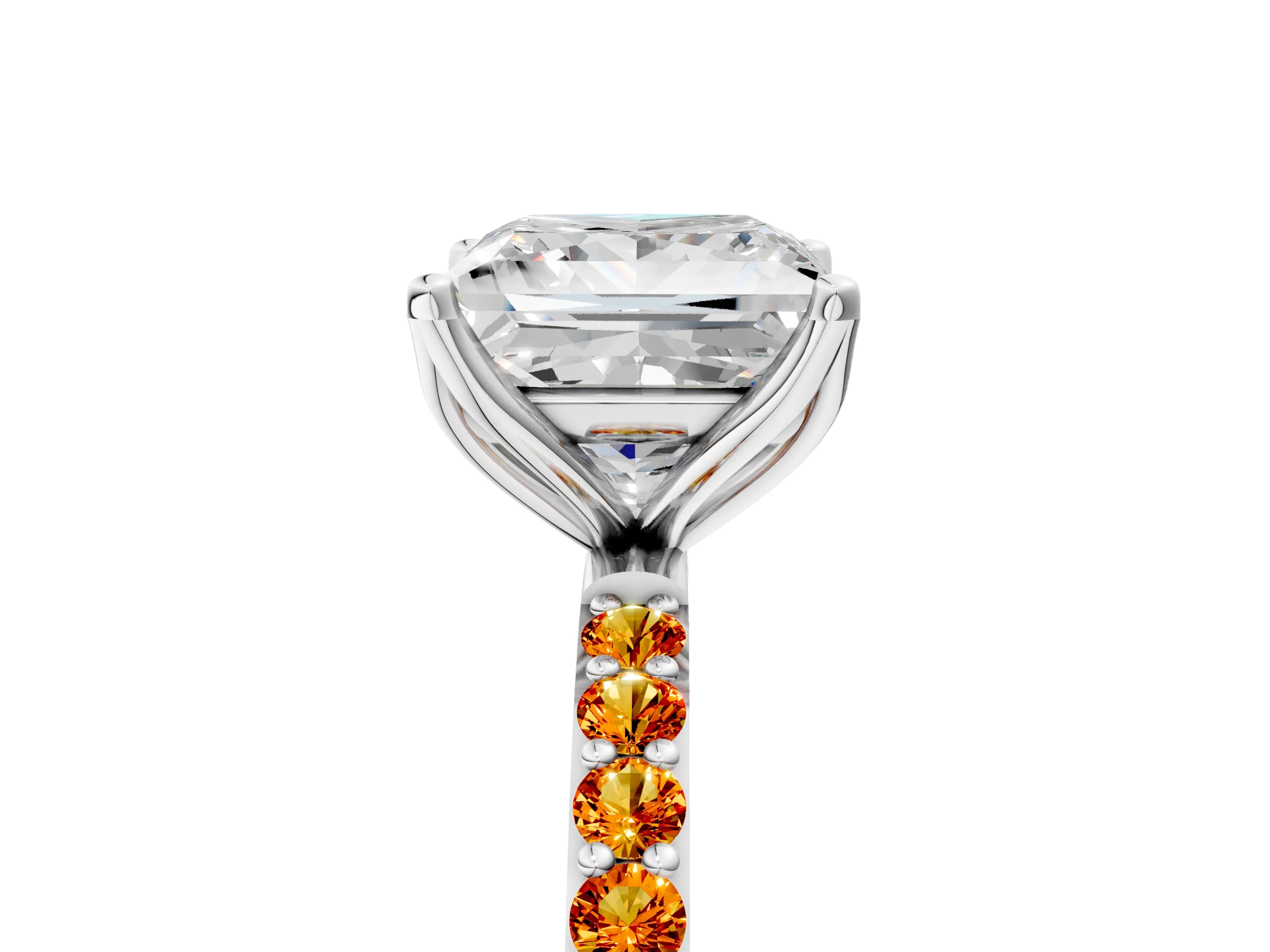White gold Princess Cut Diamond Solitaire Engagement Ring with Round with Citrine side stone Pavé Band and Prong Setting_17