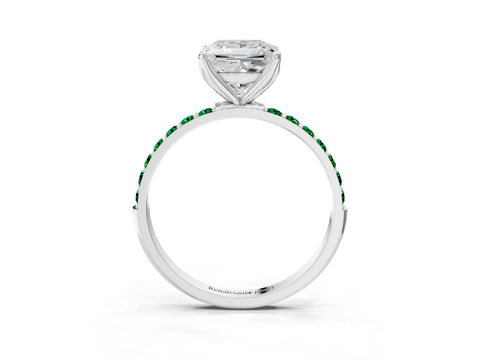 White gold Princess Cut Diamond Solitaire Engagement Ring with Round with Emerald side stone Pavé Band and Prong Setting_15