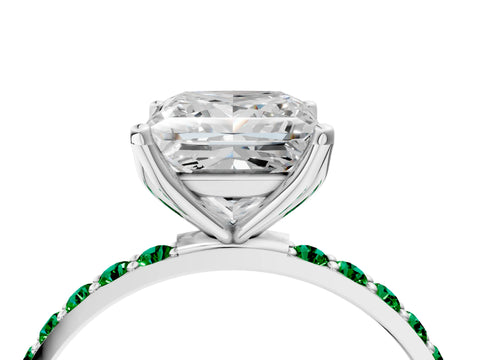 White gold Princess Cut Diamond Solitaire Engagement Ring with Round with Emerald side stone Pavé Band and Prong Setting_16