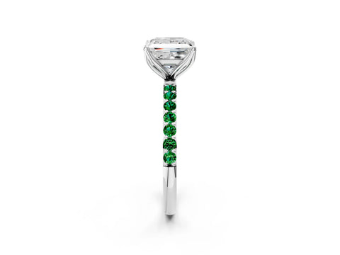 White gold Princess Cut Diamond Solitaire Engagement Ring with Round with Emerald side stone Pavé Band and Prong Setting_26