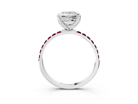 White gold Princess Cut Diamond Solitaire Engagement Ring with Round with Garnet side stone Pavé Band and Prong Setting_15