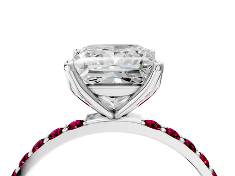 White gold Princess Cut Diamond Solitaire Engagement Ring with Round with Garnet side stone Pavé Band and Prong Setting_16