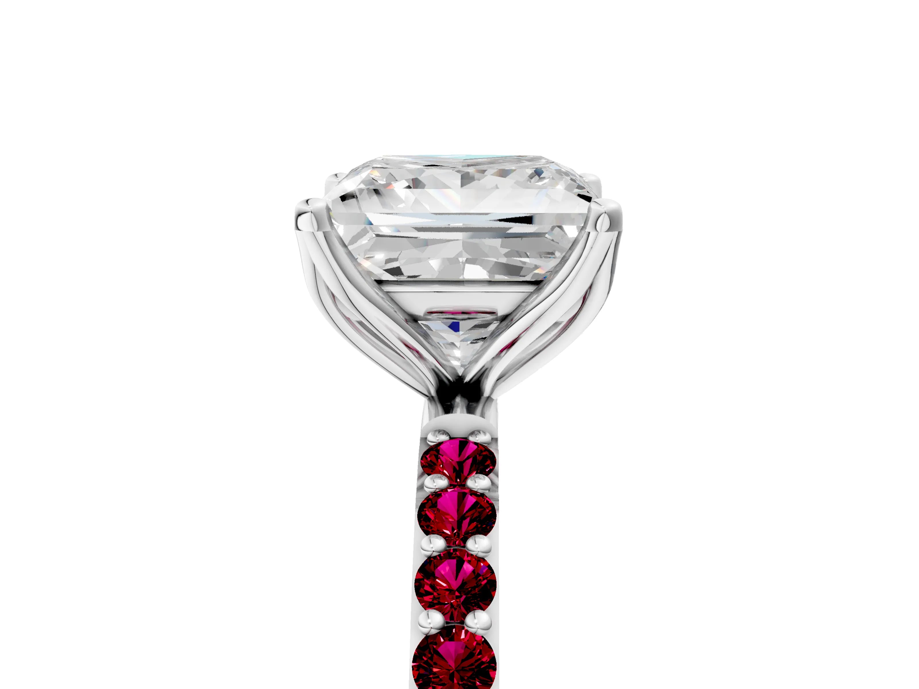 White gold Princess Cut Diamond Solitaire Engagement Ring with Round with Garnet side stone Pavé Band and Prong Setting_17