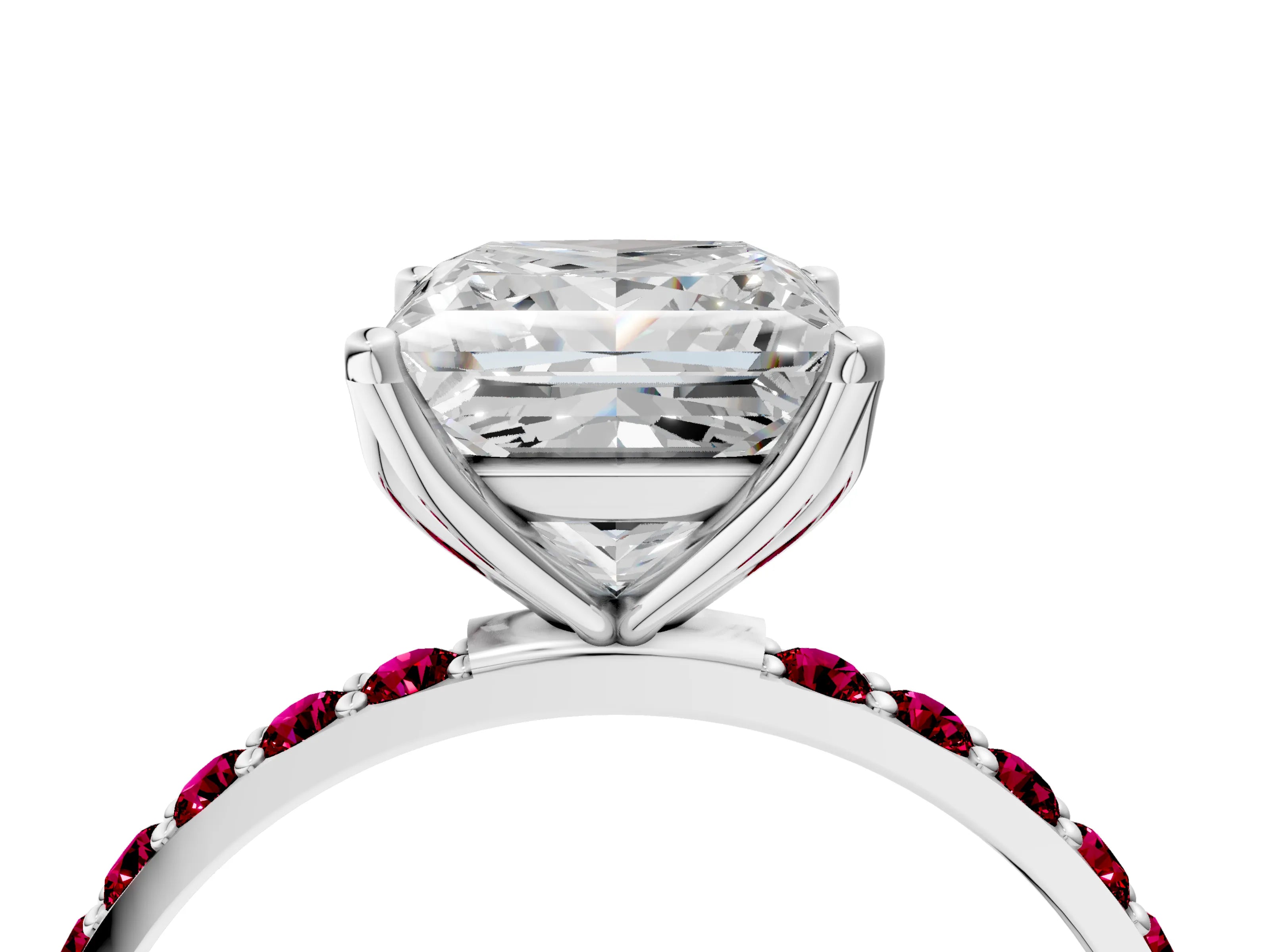 White gold Princess Cut Diamond Solitaire Engagement Ring with Round with Garnet side stone Pavé Band and Prong Setting_28