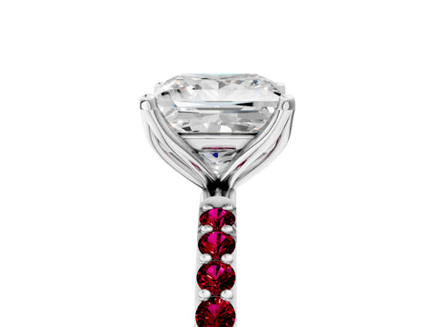 White gold Princess Cut Diamond Solitaire Engagement Ring with Round with Garnet side stone Pavé Band and Prong Setting_29