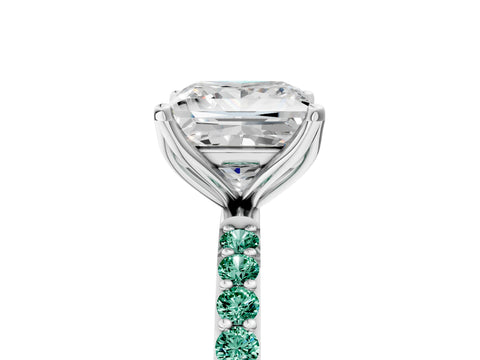 White gold Princess Cut Diamond Solitaire Engagement Ring with Round with Green Sapphire side stone Pavé Band and Prong Setting_5