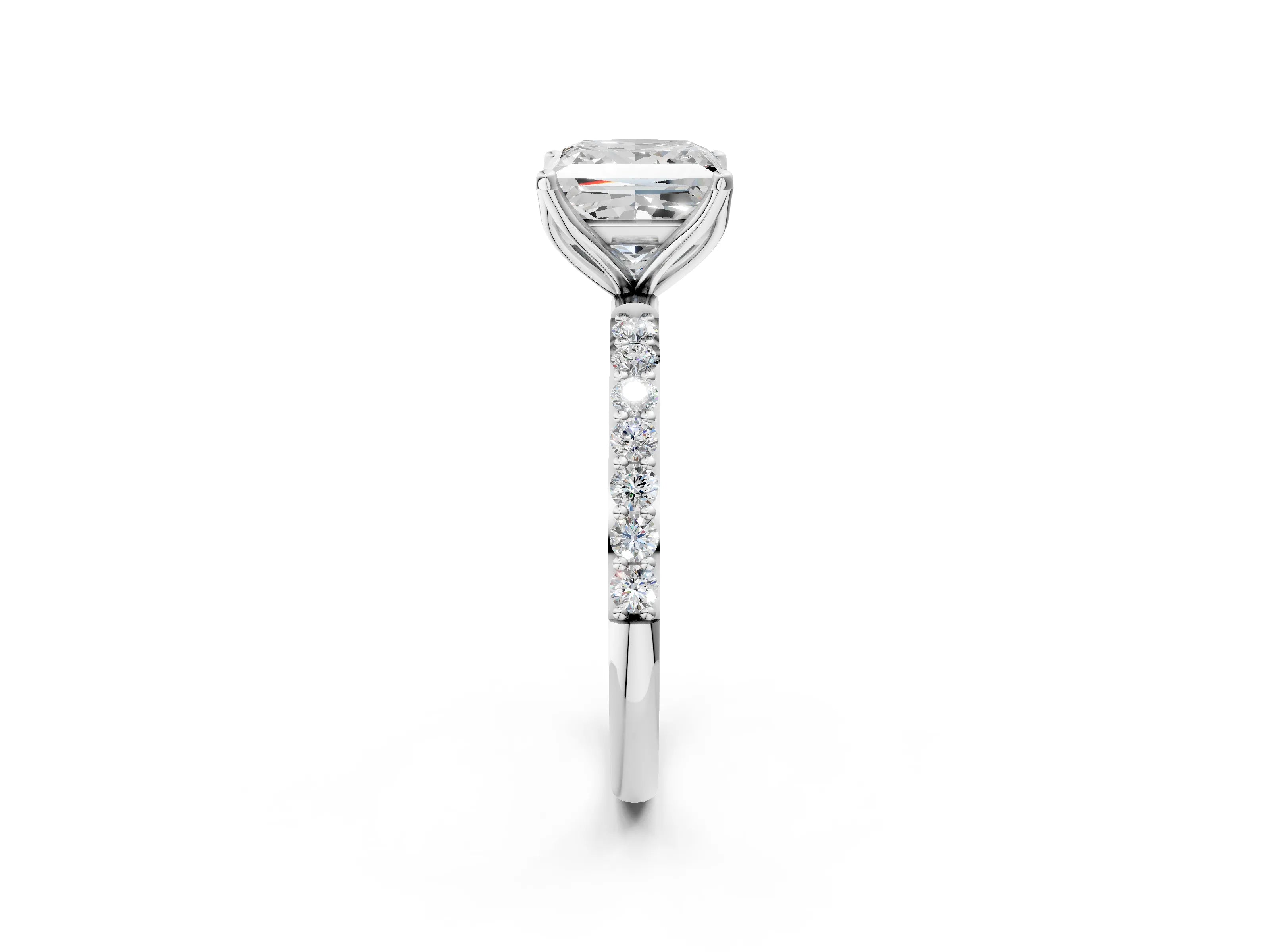 White gold Princess Cut Diamond Solitaire Engagement Ring with Round with Moissanite side stone Pavé Band and Prong Setting_14