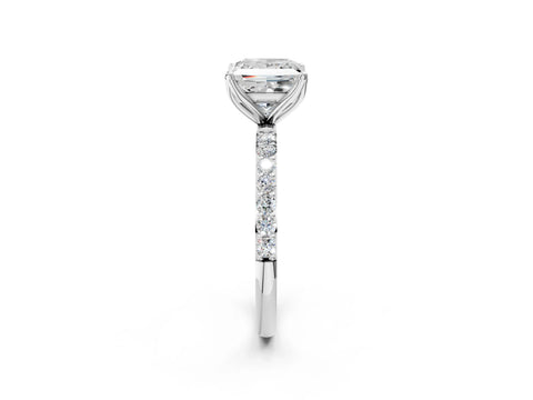 White gold Princess Cut Diamond Solitaire Engagement Ring with Round with Moissanite side stone Pavé Band and Prong Setting_14